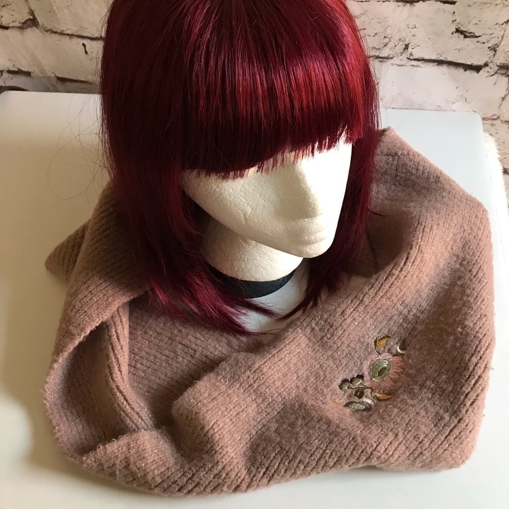 ZARA infinity knit scarf Tan with embroidery design One Size - Picture 5 of 11